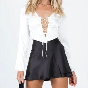 PRINCESS POLLY Sylar Satin Wrap Tie Waist Mini Skirt - 6